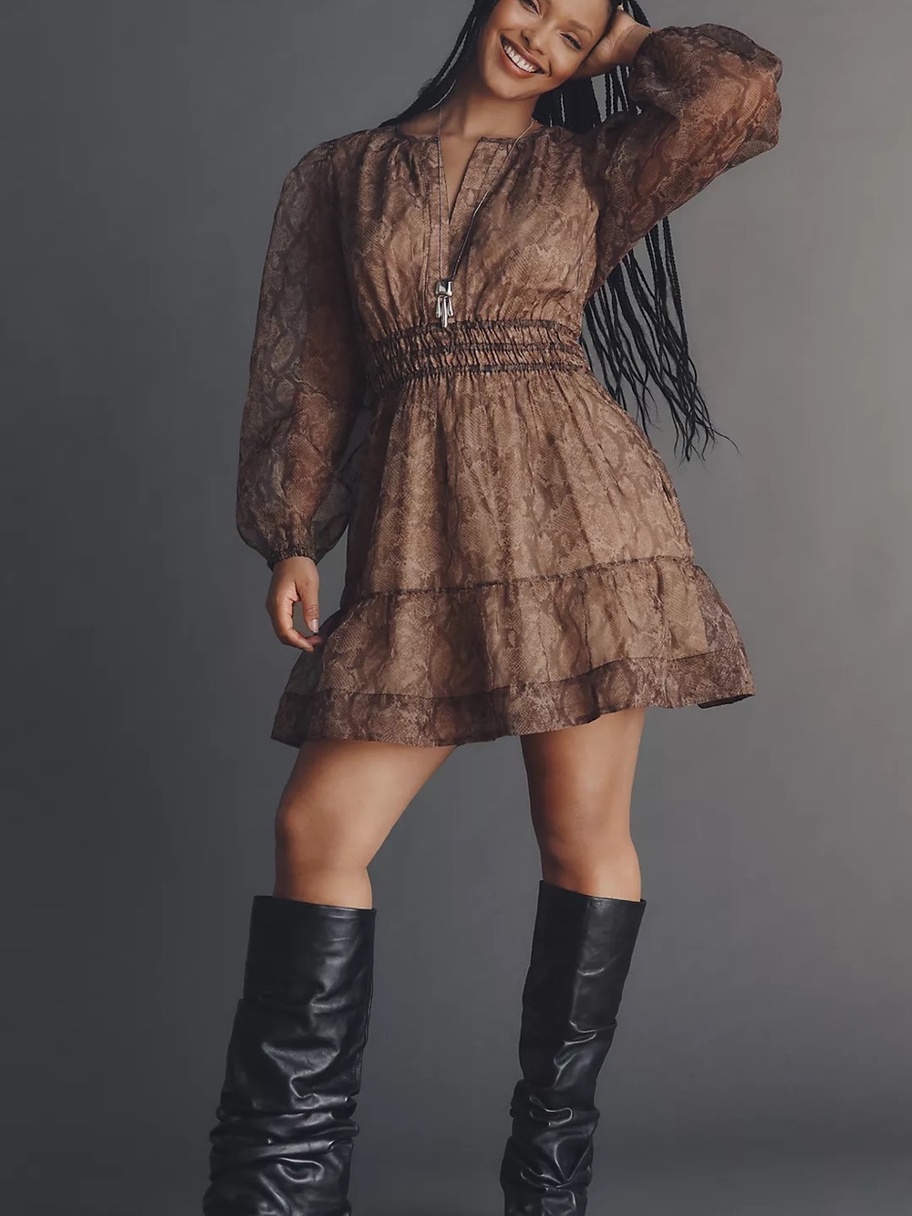 Somerset Long-Sleeve Organza Mini Dress (PLUS)